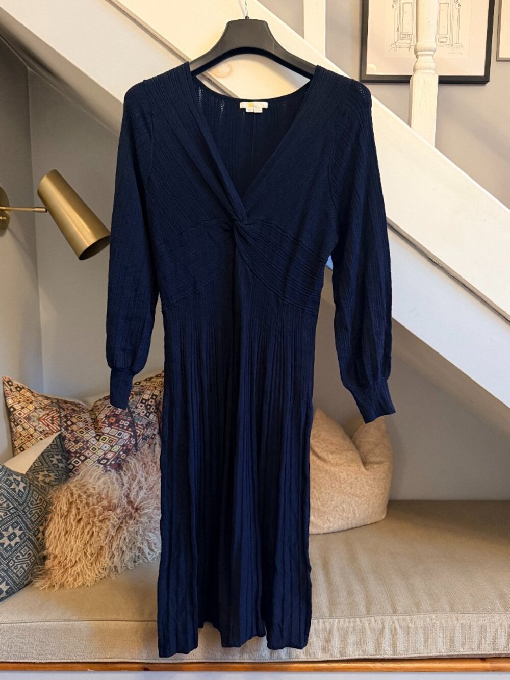 Navy Boden Twist-Front Knitted Midi Dress (US 16/18R)